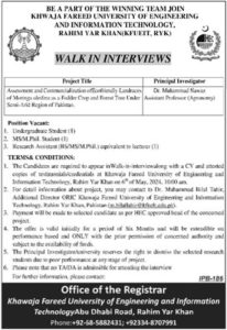 Research assistant, undergraduate, master's, and doctoral student positions are among the open positions at Khwaja Fareed University